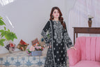 03-Piece Mahpara Embroidered Black Chiffon Suit