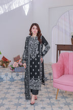 03-Piece Mahpara Embroidered Black Chiffon Suit